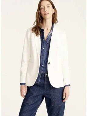 JCrew Blazer Jacket Womens Ivory Bi Stretch One Button Linen Cotton size 8